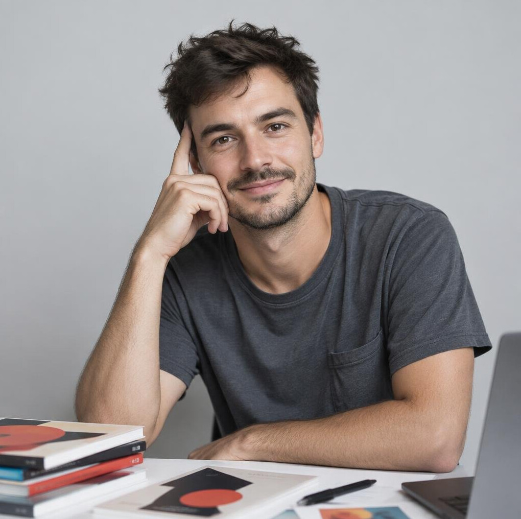 Studio portrait of a Croatian male cover designer in his late twenties